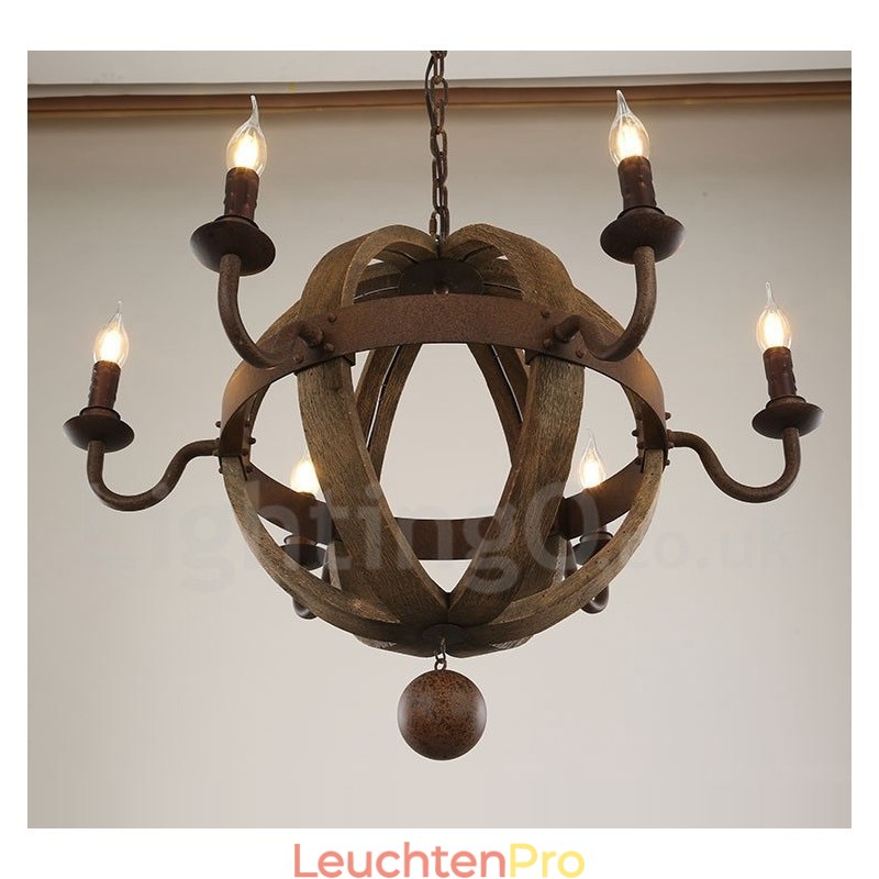 Landhaus Vintage Holz 6 Licht Kronleuchter Lampe Licht