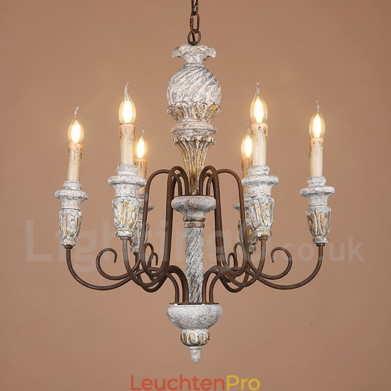 Country Vintage Holz 6 Licht Single Tier Kronleuchter für Licht