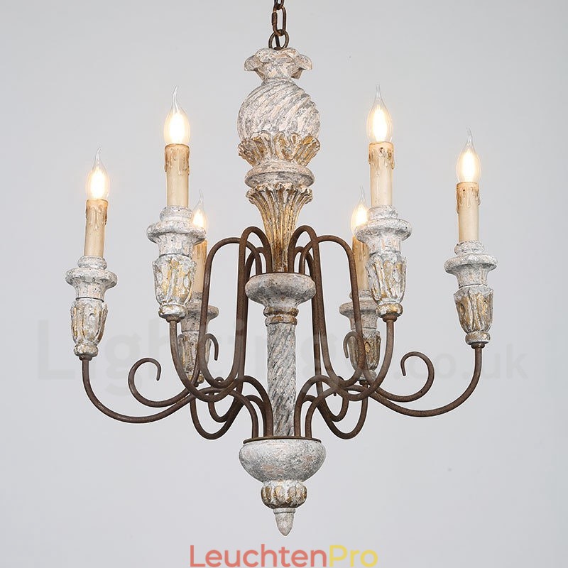 Country Vintage Holz 6 Licht Single Tier Kronleuchter für Licht