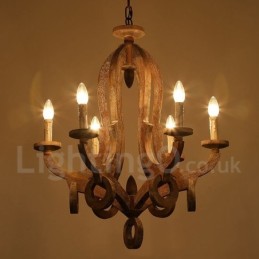 Landhaus Holz Vintage 6 Licht Einstufiger Kronleuchter Licht Holz Lampe