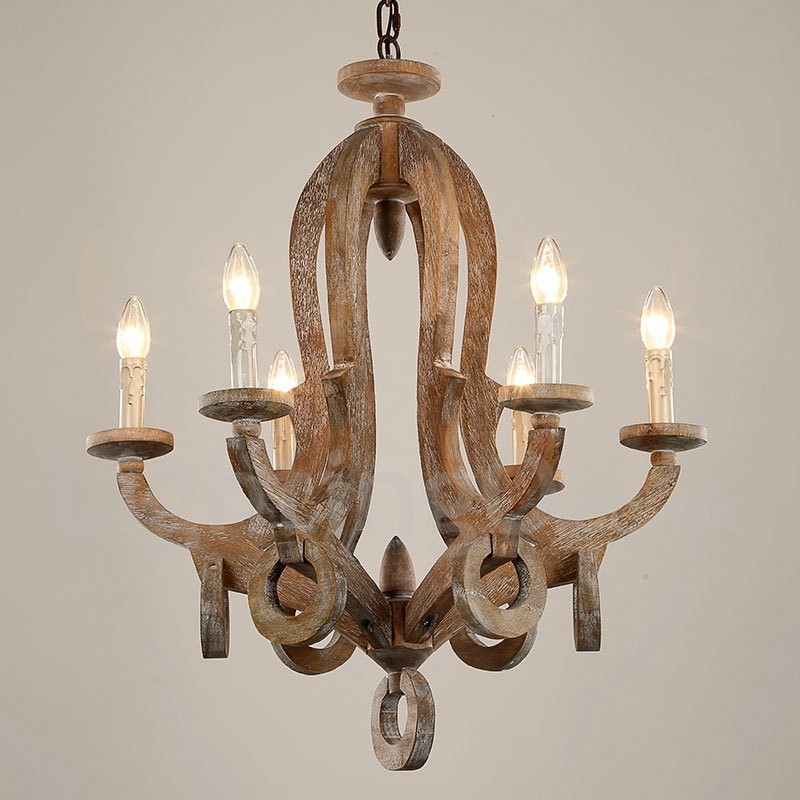 Landhaus Holz Vintage 6 Licht Einstufiger Kronleuchter Licht Holz Lampe
