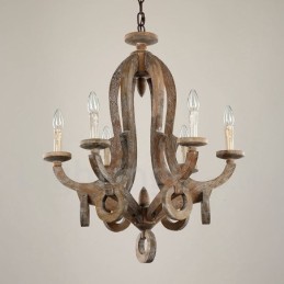 Landhaus Holz Vintage 6 Licht Einstufiger Kronleuchter Licht Holz Lampe