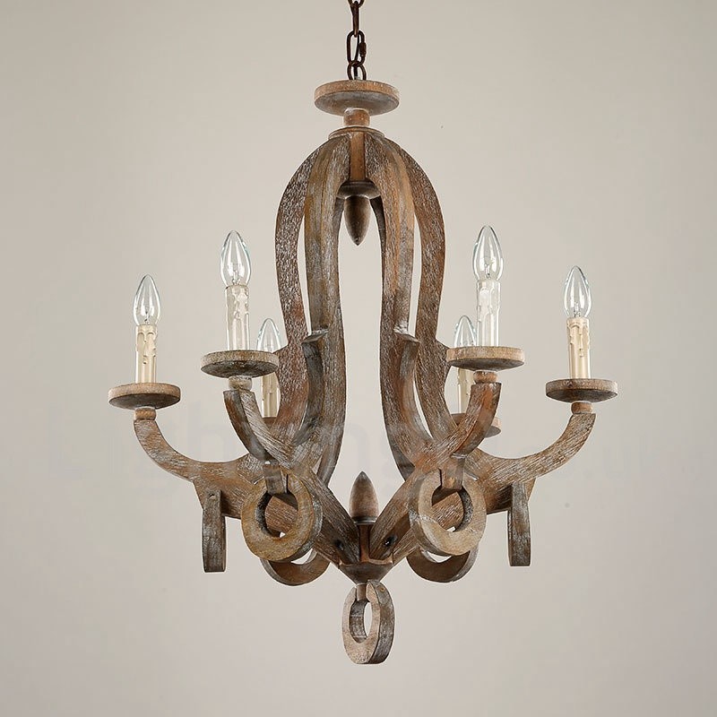 Landhaus Holz Vintage 6 Licht Einstufiger Kronleuchter Licht Holz Lampe