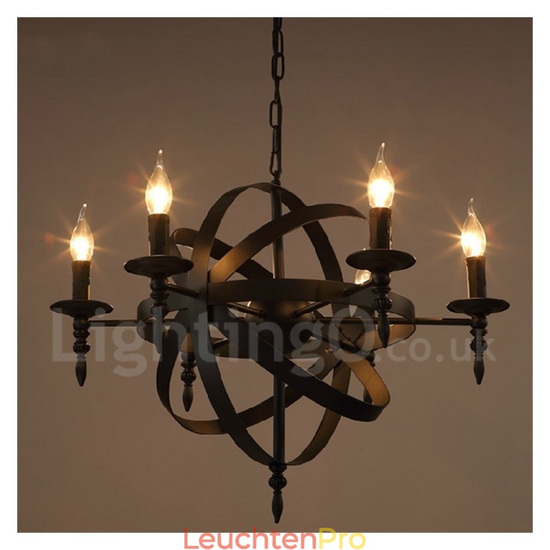 Retro Vintage Metall 6 Licht Single Tier Kronleuchter Licht