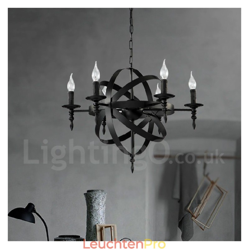 Retro Vintage Metall 6 Licht Single Tier Kronleuchter Licht