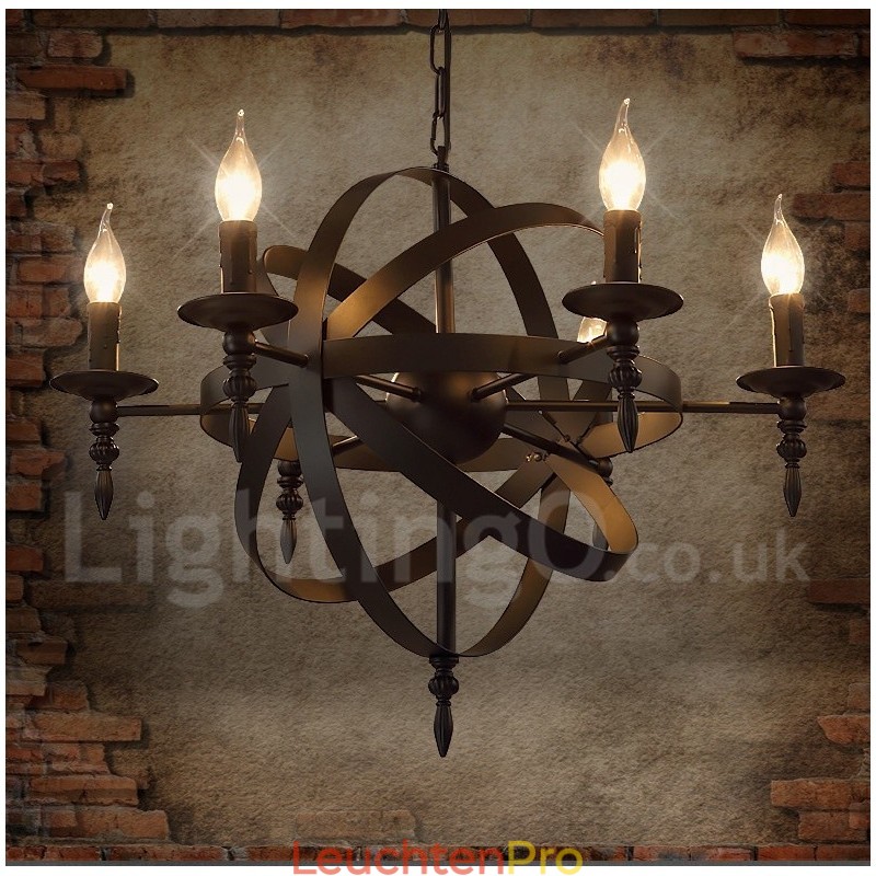 Retro Vintage Metall 6 Licht Single Tier Kronleuchter Licht