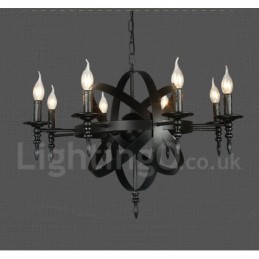 Schwarzes Retro Vintage Metall 8 Licht Single Tier Kronleuchter Licht