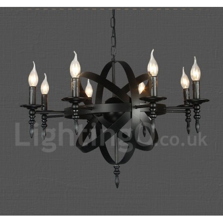 Schwarzes Retro Vintage Metall 8 Licht Single Tier Kronleuchter Licht Schwarzes Retro Vintage Metall 8 Licht Single Tier Kronleuchter Licht