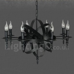 Schwarzes Retro Vintage Metall 8 Licht Single Tier Kronleuchter Licht