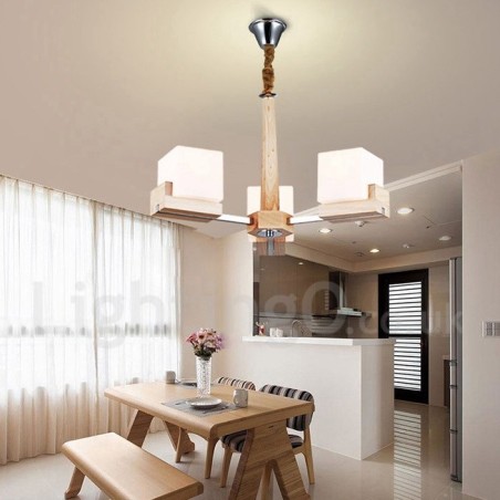 Moderne zeitgenössische 3-flammige einstöckige Kronleuchterlampe aus Holz Moderne zeitgenössische 3-flammige einstöckige Kronleuchterlampe aus Holz