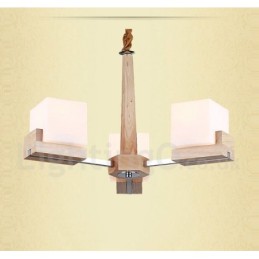 Moderne zeitgenössische 3-flammige einstöckige Kronleuchterlampe aus Holz
