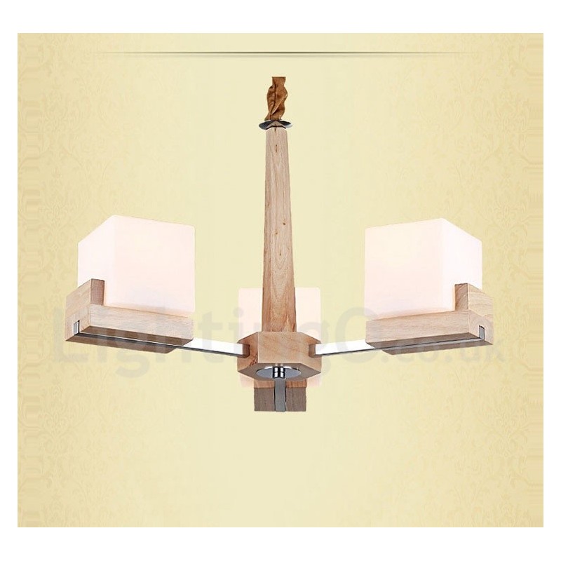 Moderne zeitgenössische 3-flammige einstöckige Kronleuchterlampe aus Holz