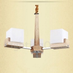 Moderne zeitgenössische 3-flammige einstöckige Kronleuchterlampe aus Holz