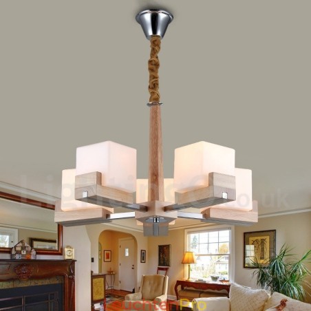 Moderne zeitgenössische 5-flammige einstöckige Kronleuchterlampe aus Holz Moderne zeitgenössische 5-flammige einstöckige Kronleuchterlampe aus Holz