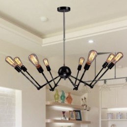 Schwarzes Retro Vintage Metall 8 Licht Single Tier Kronleuchter Licht