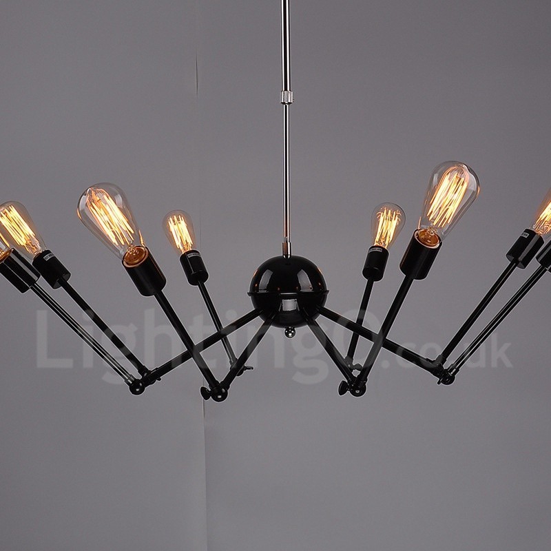 Schwarzes Retro Vintage Metall 8 Licht Single Tier Kronleuchter Licht