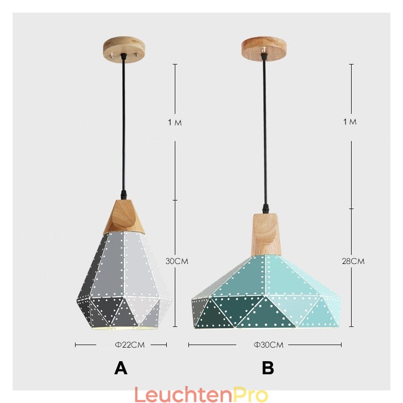 Moderne Pendelleuchte aus Metall mit 1 Licht, Holz