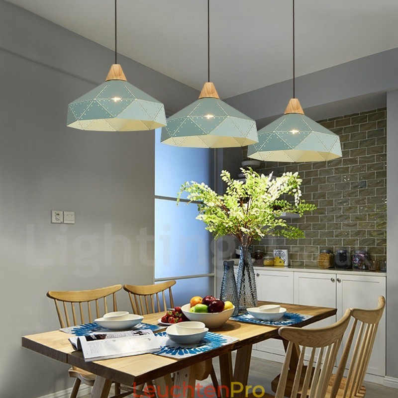 Moderne Pendelleuchte aus Metall mit 1 Licht, Holz
