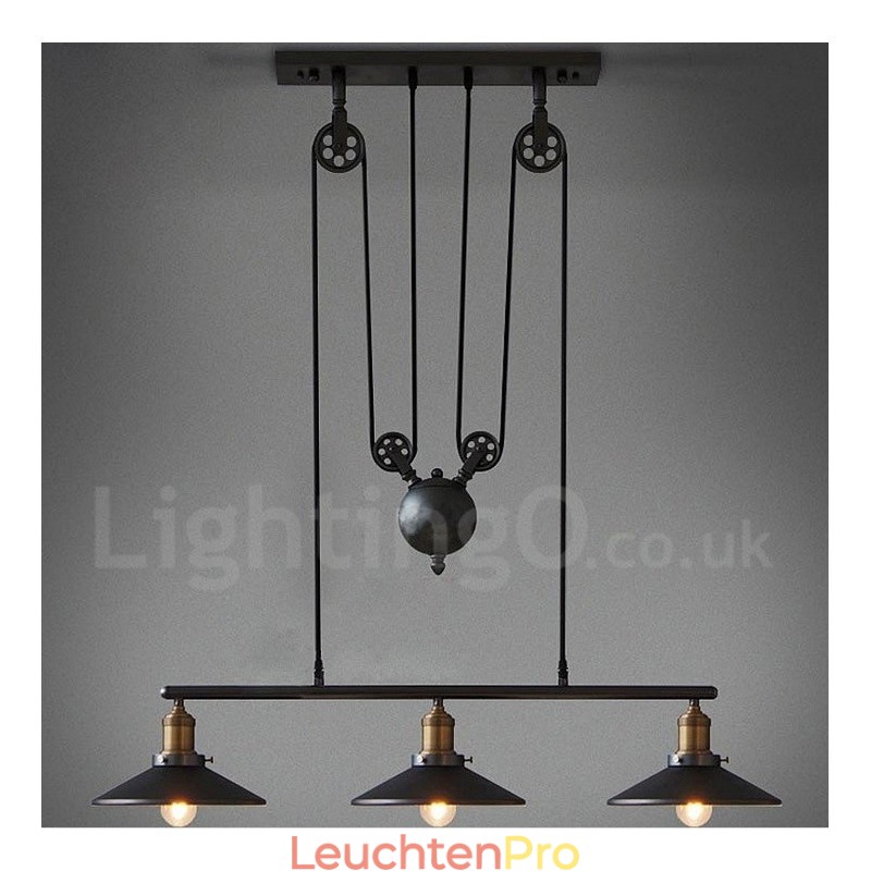 3-flammige Pendelleuchte aus Metall im Vintage-Stil