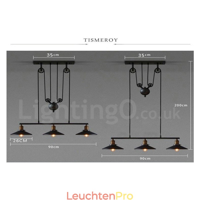 3-flammige Pendelleuchte aus Metall im Vintage-Stil