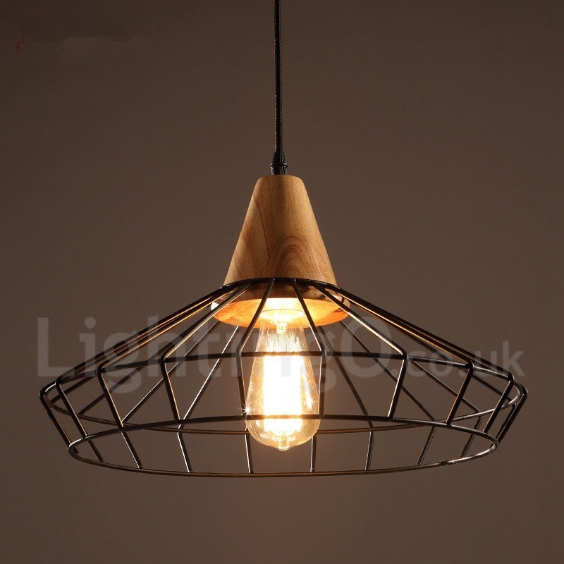 Vintage Pendelleuchte aus Metall und Holz