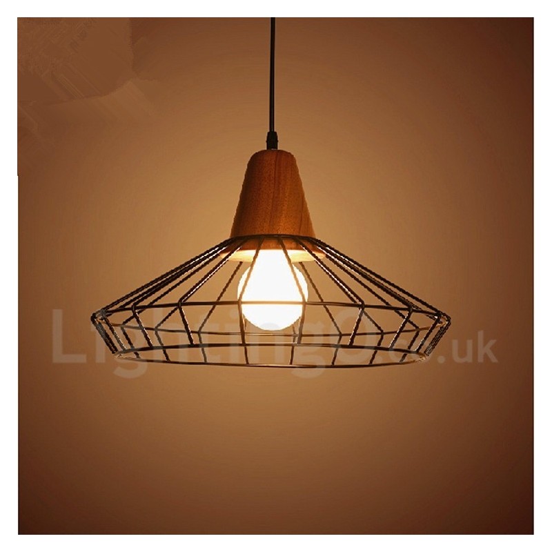 Vintage Pendelleuchte aus Metall und Holz