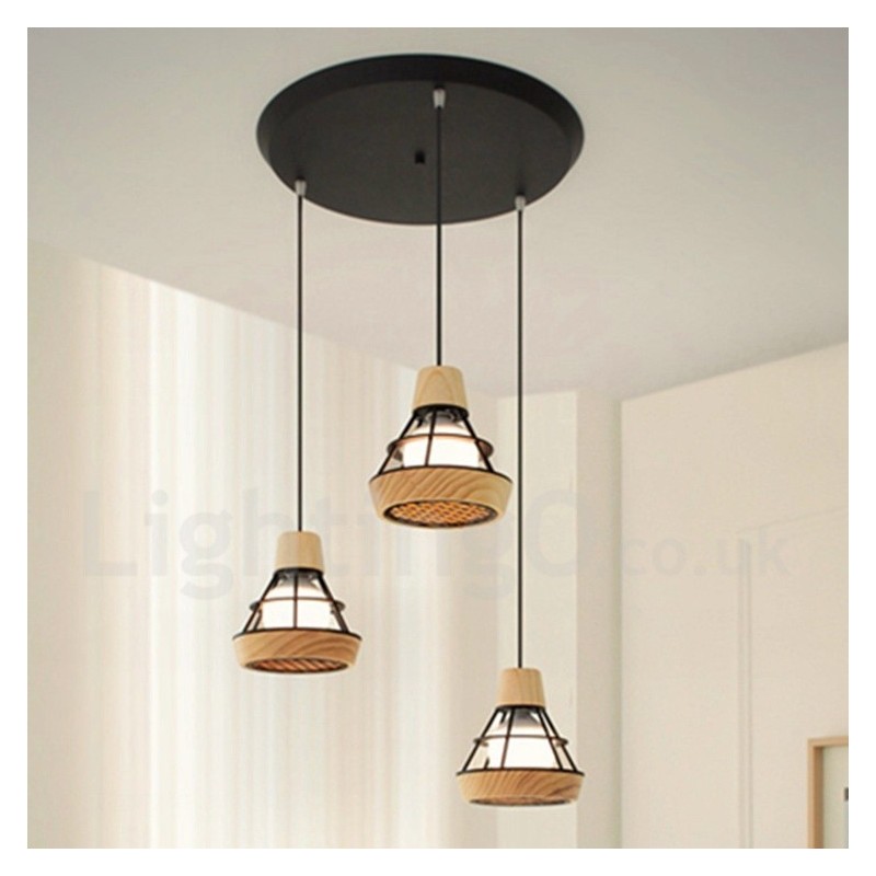 Esszimmer-Pendelleuchte aus Metall und Holz