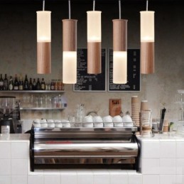 Moderne zeitgenössische 5-flammige Pendelleuchte aus Holz