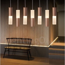 Moderne zeitgenössische 7-flammige Pendelleuchte aus Holz