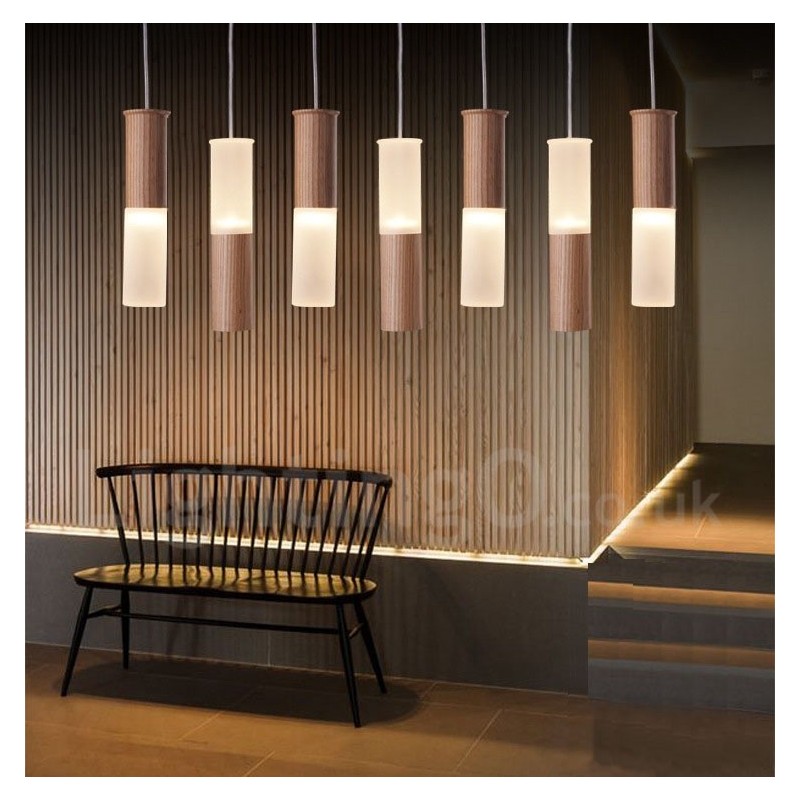 Moderne zeitgenössische 7-flammige Pendelleuchte aus Holz