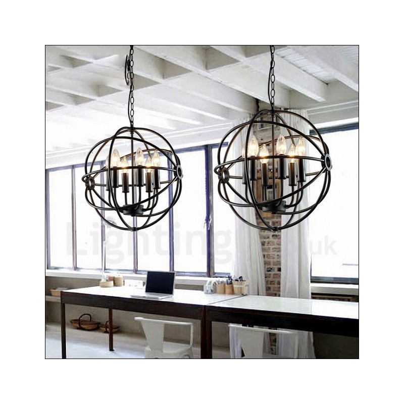 6-flammige Pendelleuchte im Vintage-Stil aus Metall