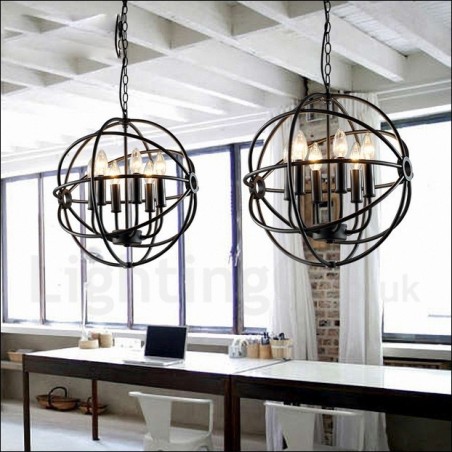 6-flammige Pendelleuchte im Vintage-Stil aus Metall 6-flammige Pendelleuchte im Vintage-Stil aus Metall
