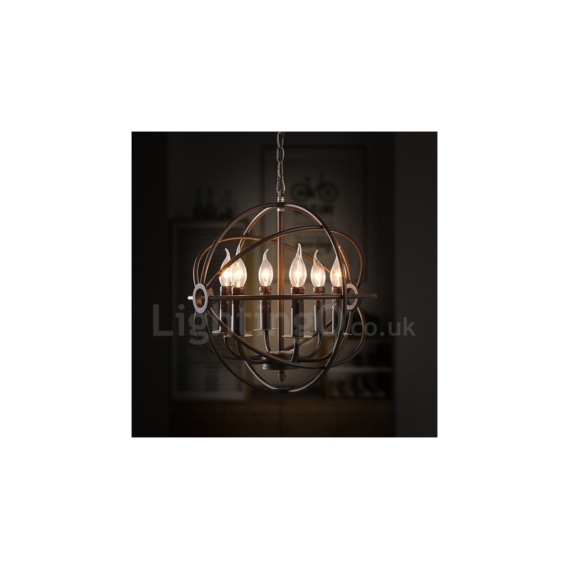 6-flammige Pendelleuchte im Vintage-Stil aus Metall