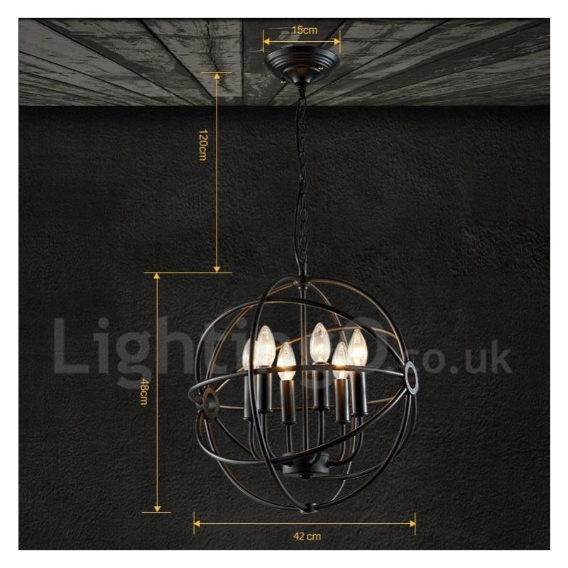 6-flammige Pendelleuchte im Vintage-Stil aus Metall