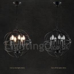 6-flammige Pendelleuchte im Vintage-Stil aus Metall