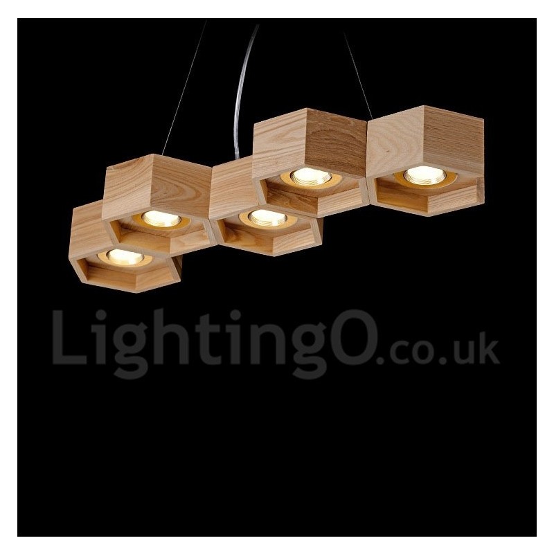 5-flammige Pendelleuchte aus Holz, modern und zeitgenössisch