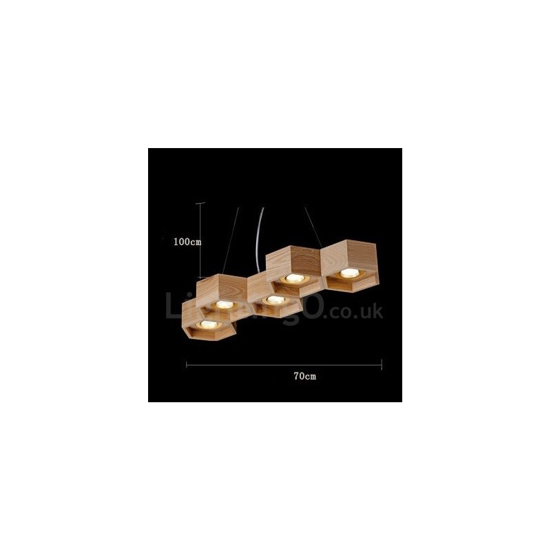 5-flammige Pendelleuchte aus Holz, modern und zeitgenössisch