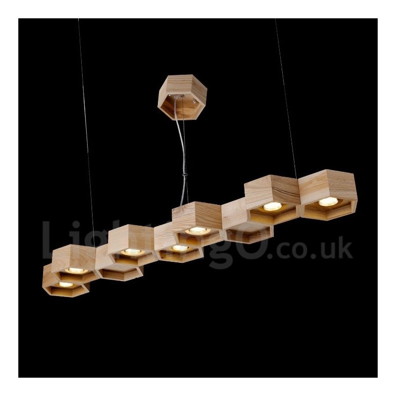 7-flammige Pendelleuchte aus Holz, modern und zeitgenössisch