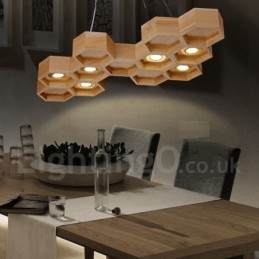 Moderne Pendelleuchte aus Holz mit 6 Lichtern