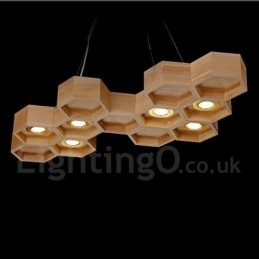 Moderne Pendelleuchte aus Holz mit 6 Lichtern