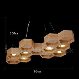 Moderne Pendelleuchte aus Holz mit 6 Lichtern