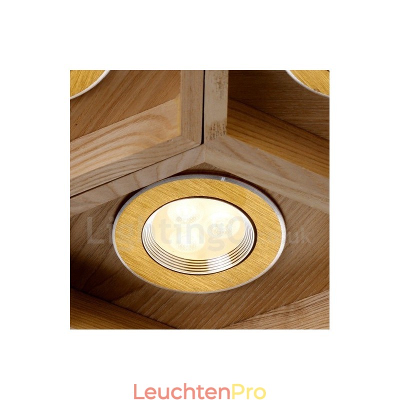 Moderne Pendelleuchte aus Holz mit 6 Lichtern