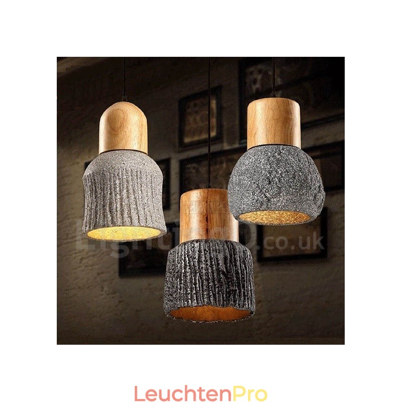 Retro Vintage Holz Beton Pendelleuchte