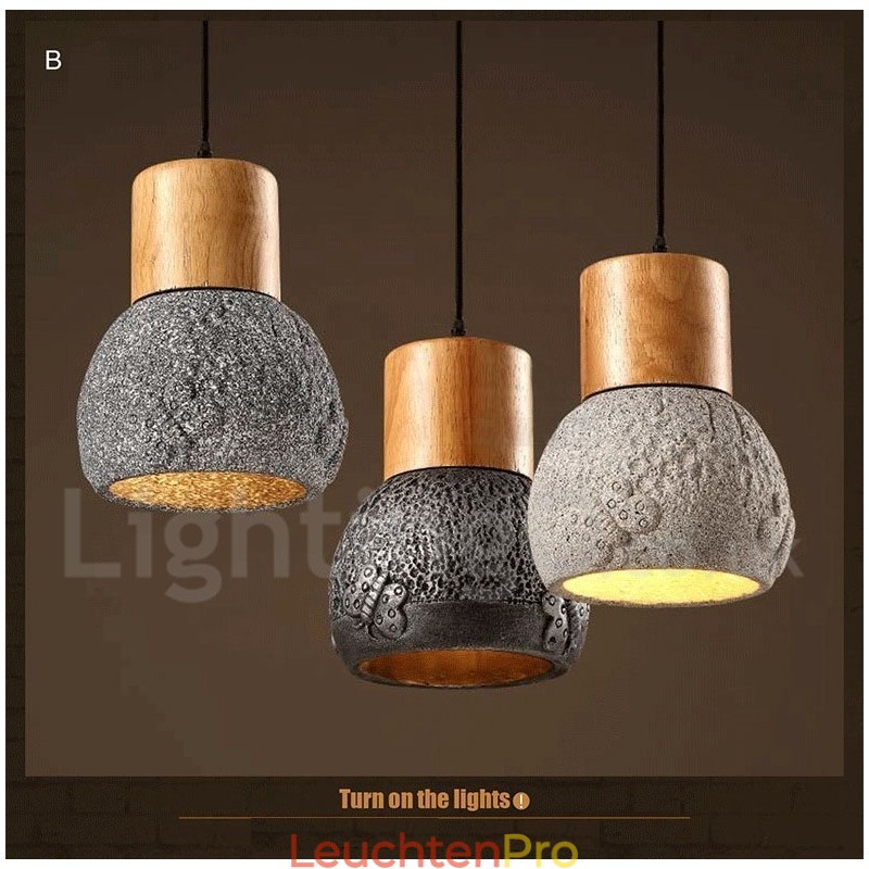 Retro Vintage Holz Beton Pendelleuchte