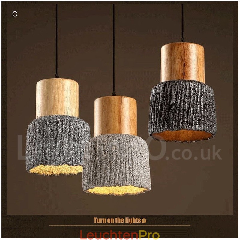 Retro Vintage Holz Beton Pendelleuchte