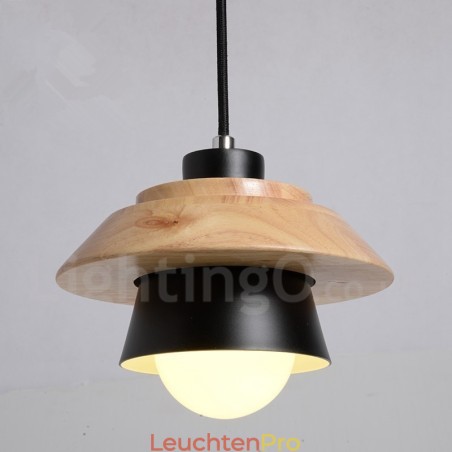 Pendelleuchte aus Metall und Holz mit 1 Licht Pendelleuchte aus Metall und Holz mit 1 Licht