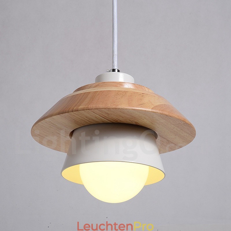 Pendelleuchte aus Metall und Holz mit 1 Licht