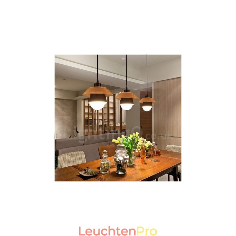 Pendelleuchte aus Metall und Holz mit 1 Licht