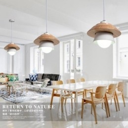 Pendelleuchte aus Metall und Holz mit 1 Licht