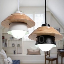 Pendelleuchte aus Metall und Holz mit 1 Licht